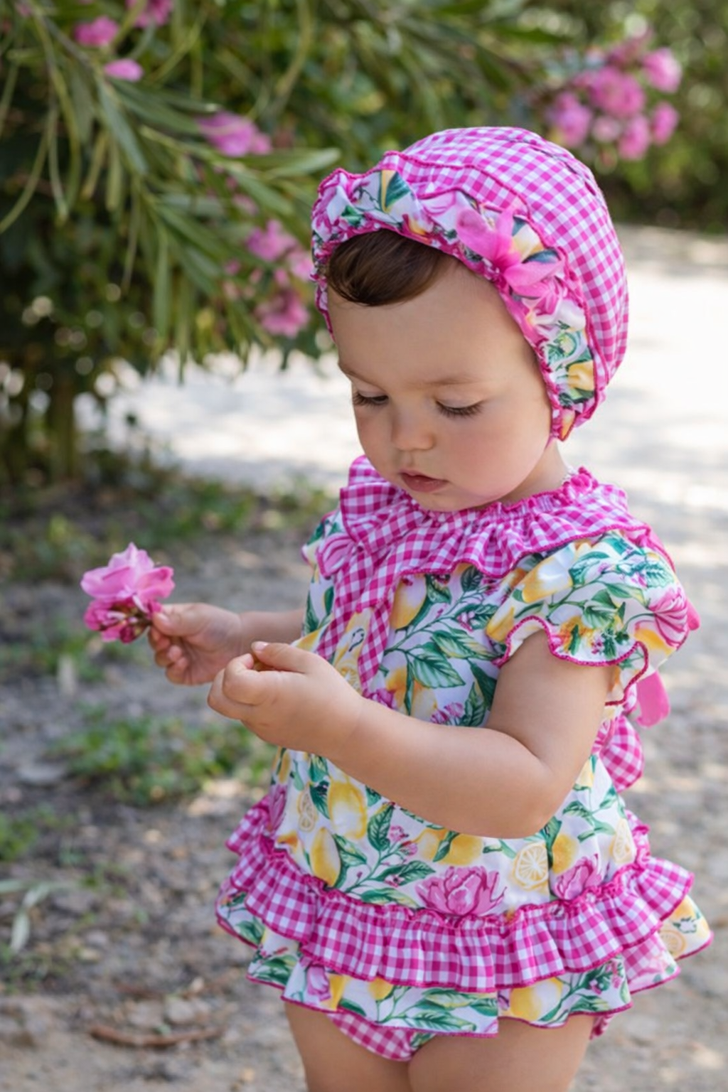 Babine Baby Girls Hot Pink Floral & Bonnet Set