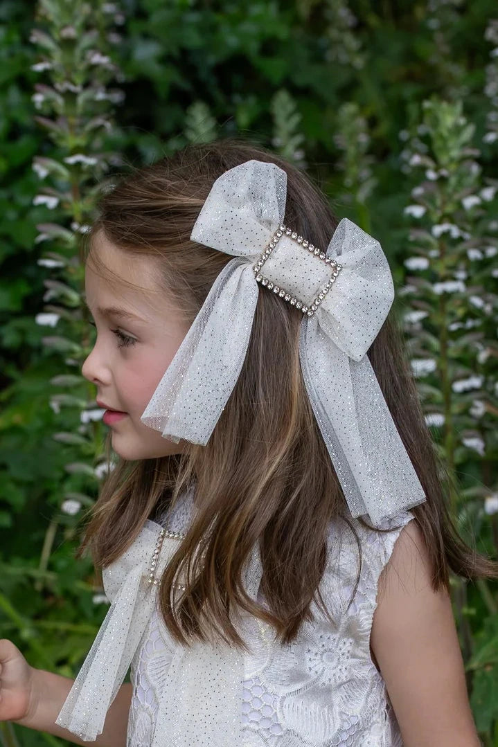 Naxos Cream Tulle Glitter Bow