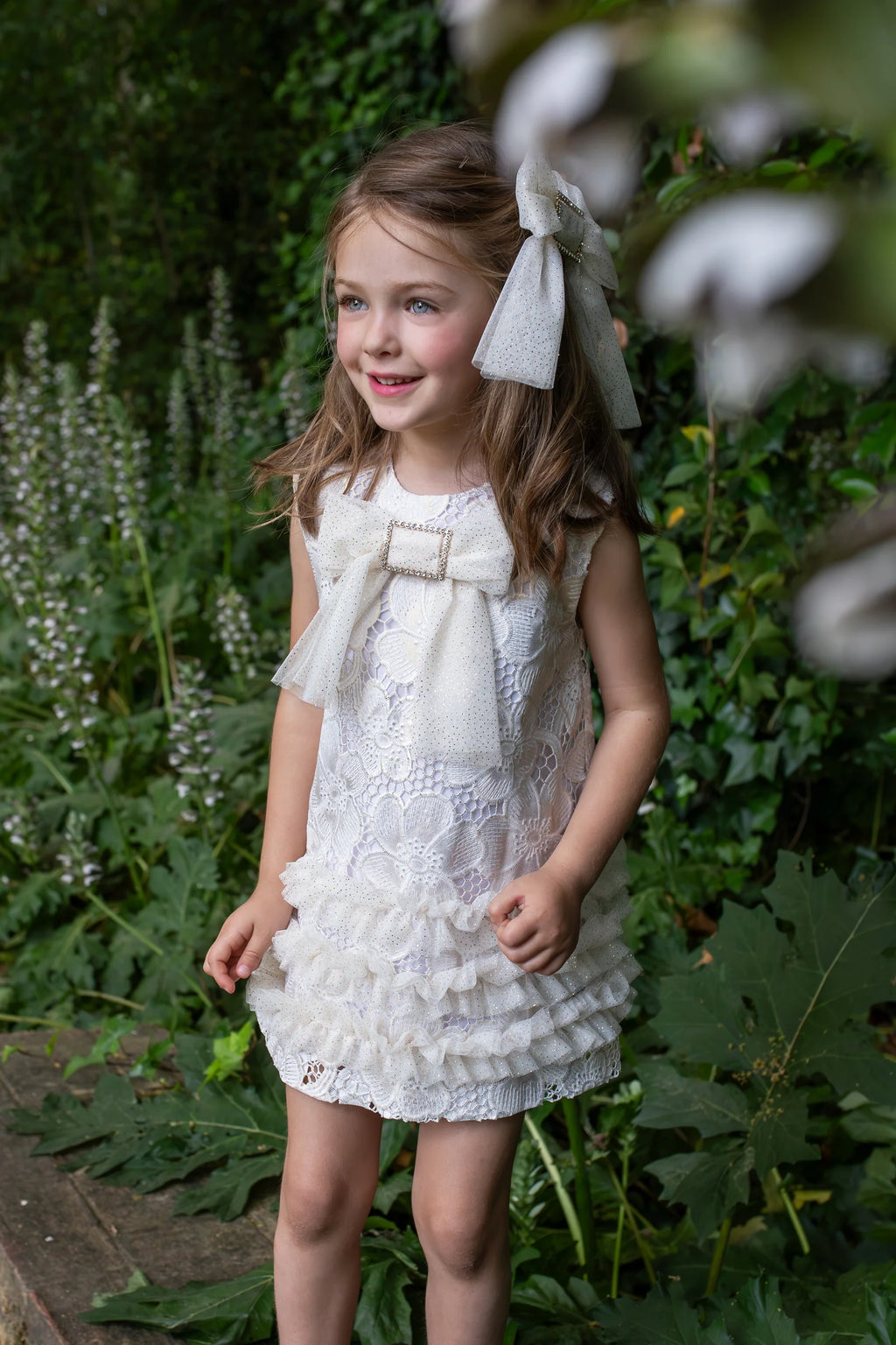 Naxos Cream Girls Glitter Tulle Dress