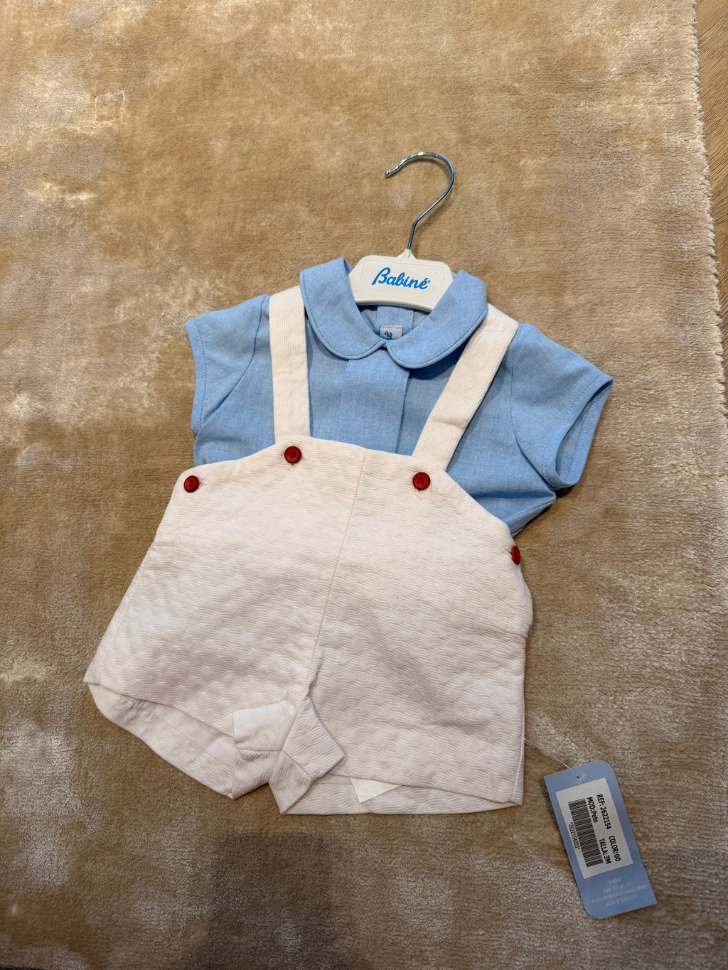 Babine Boys Blue Shirt & White Dungarees Set