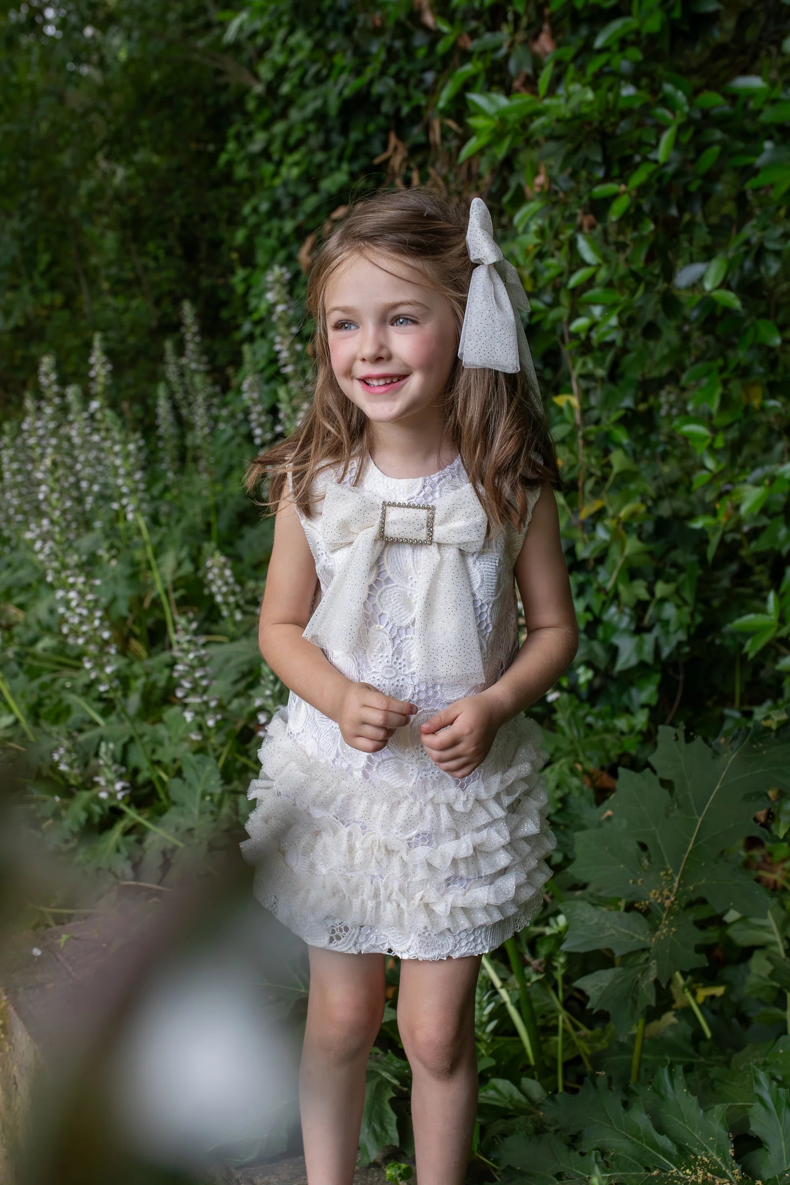 Naxos Cream Girls Glitter Tulle Dress