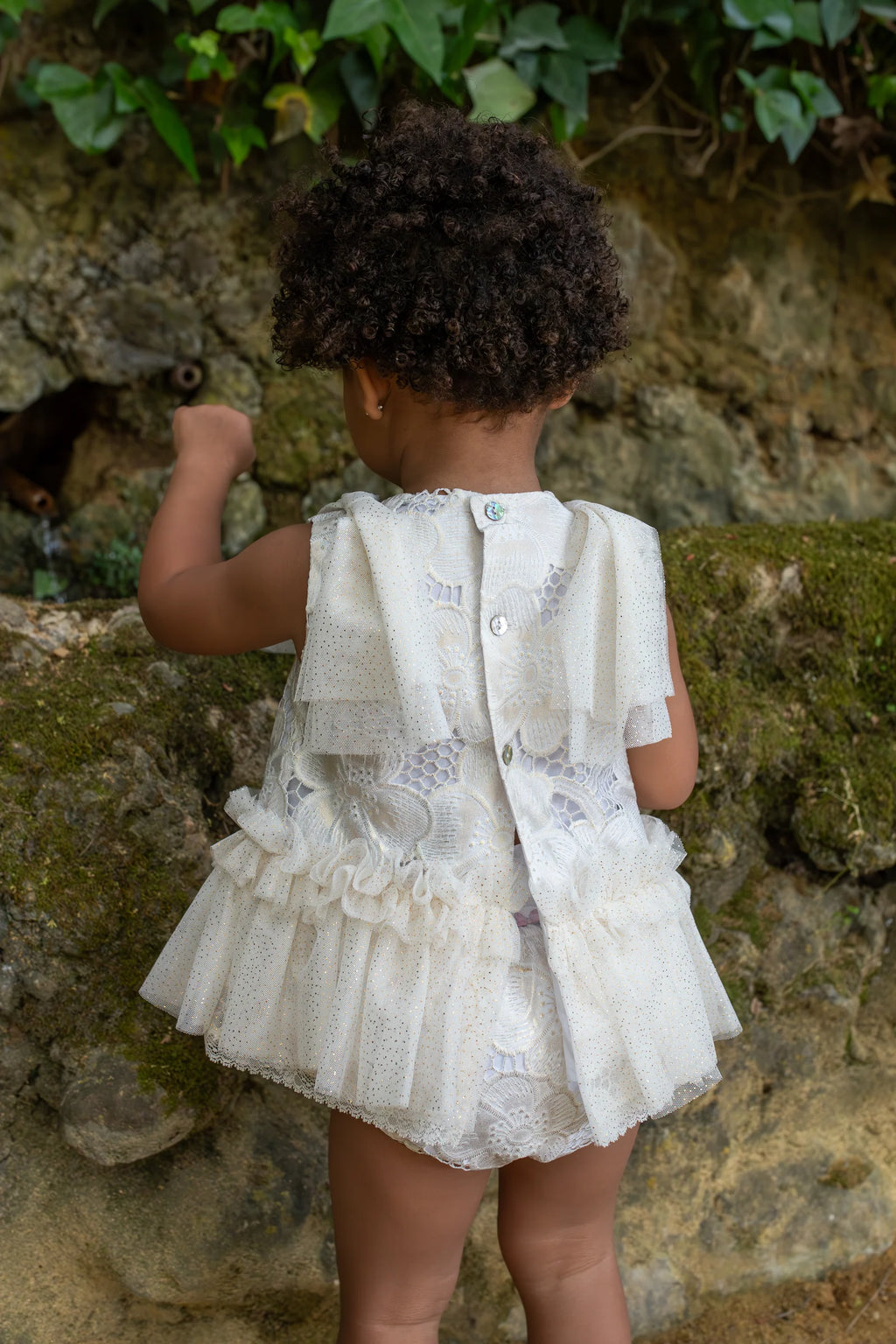 Naxos Cream Glitter Tulle Dress & Knickers Set