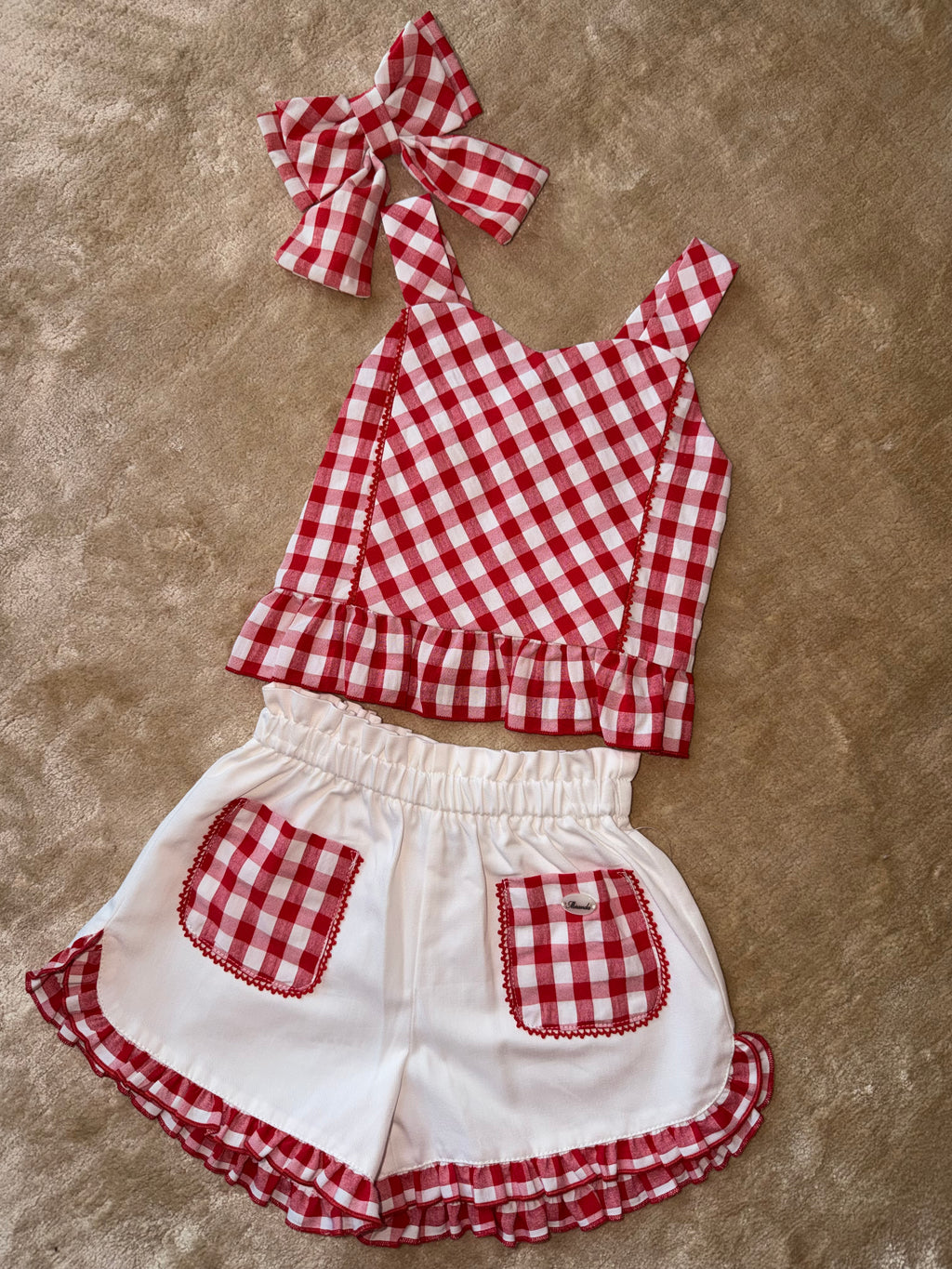 Miranda Girls Red & White Check Short Set
