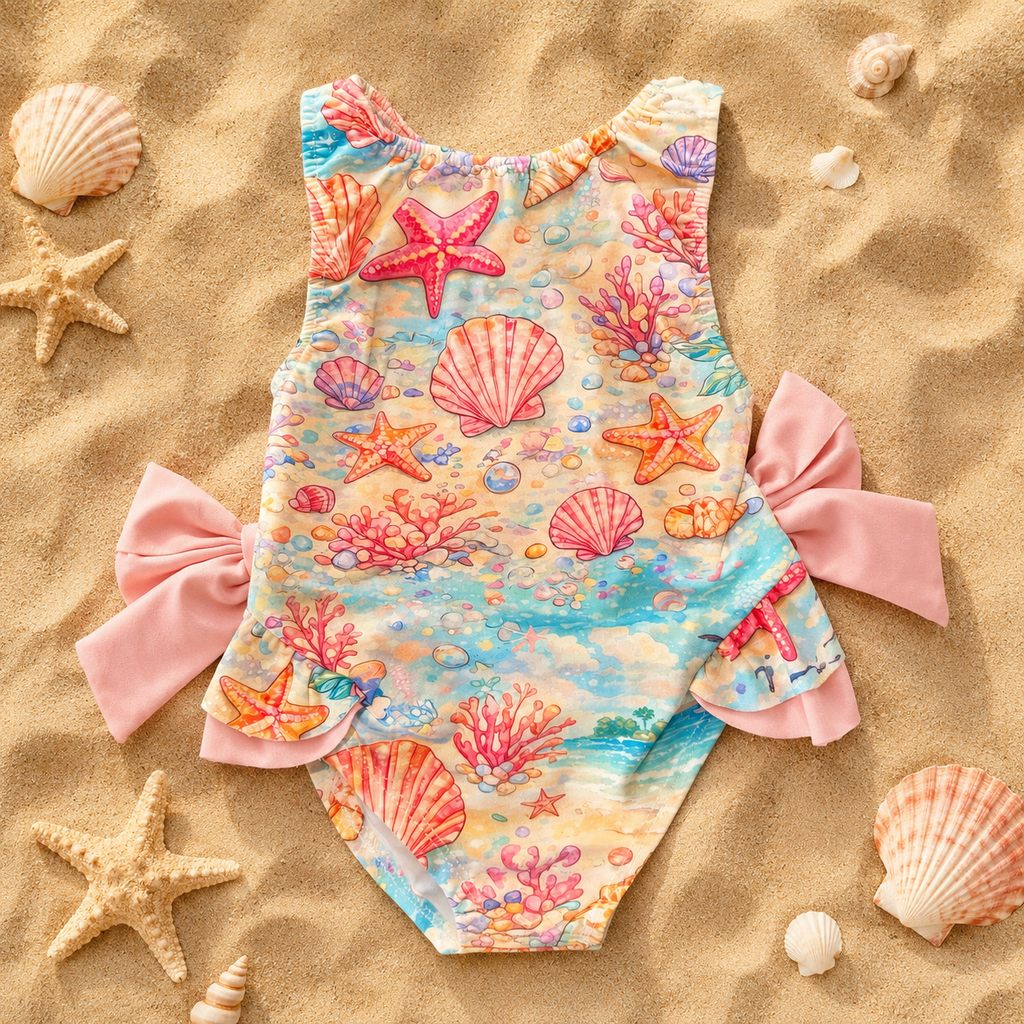 Girls Sea Shell Print Swimsuit