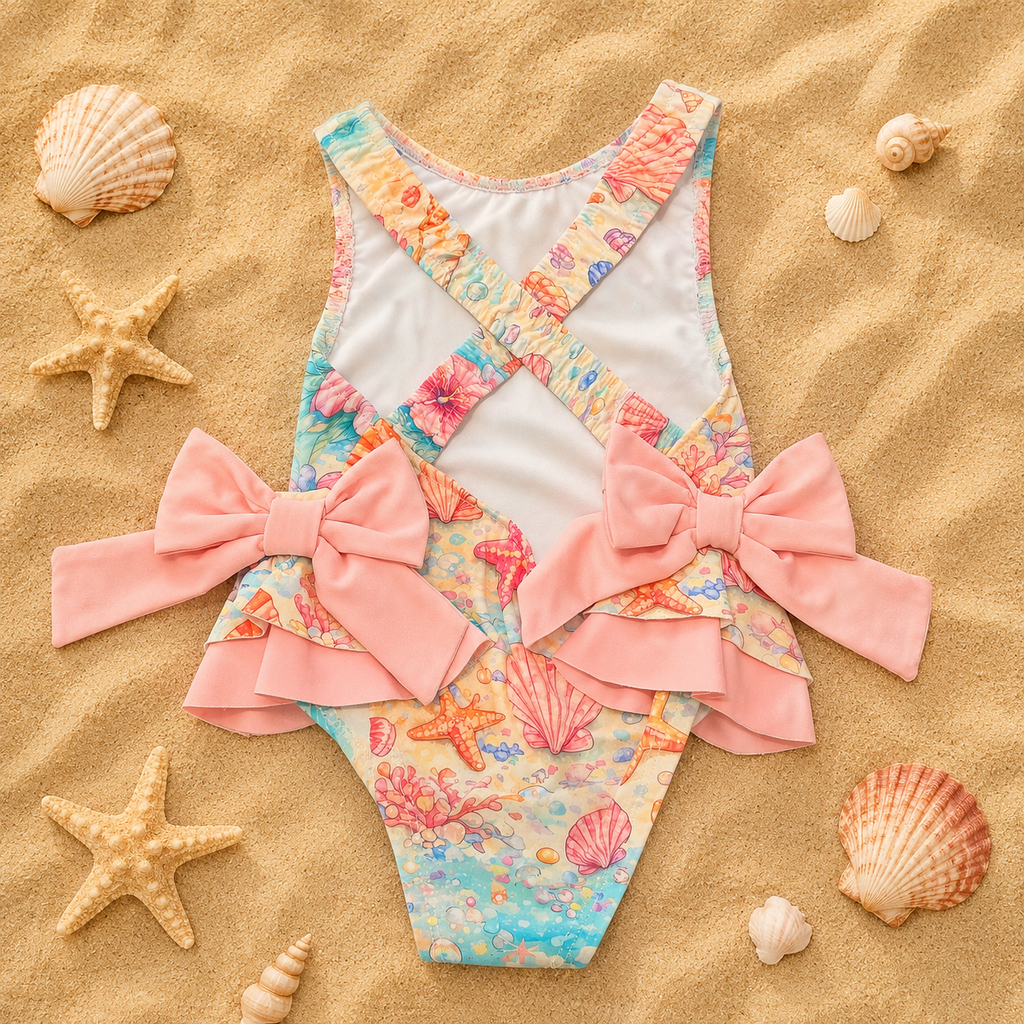 Girls Sea Shell Print Swimsuit