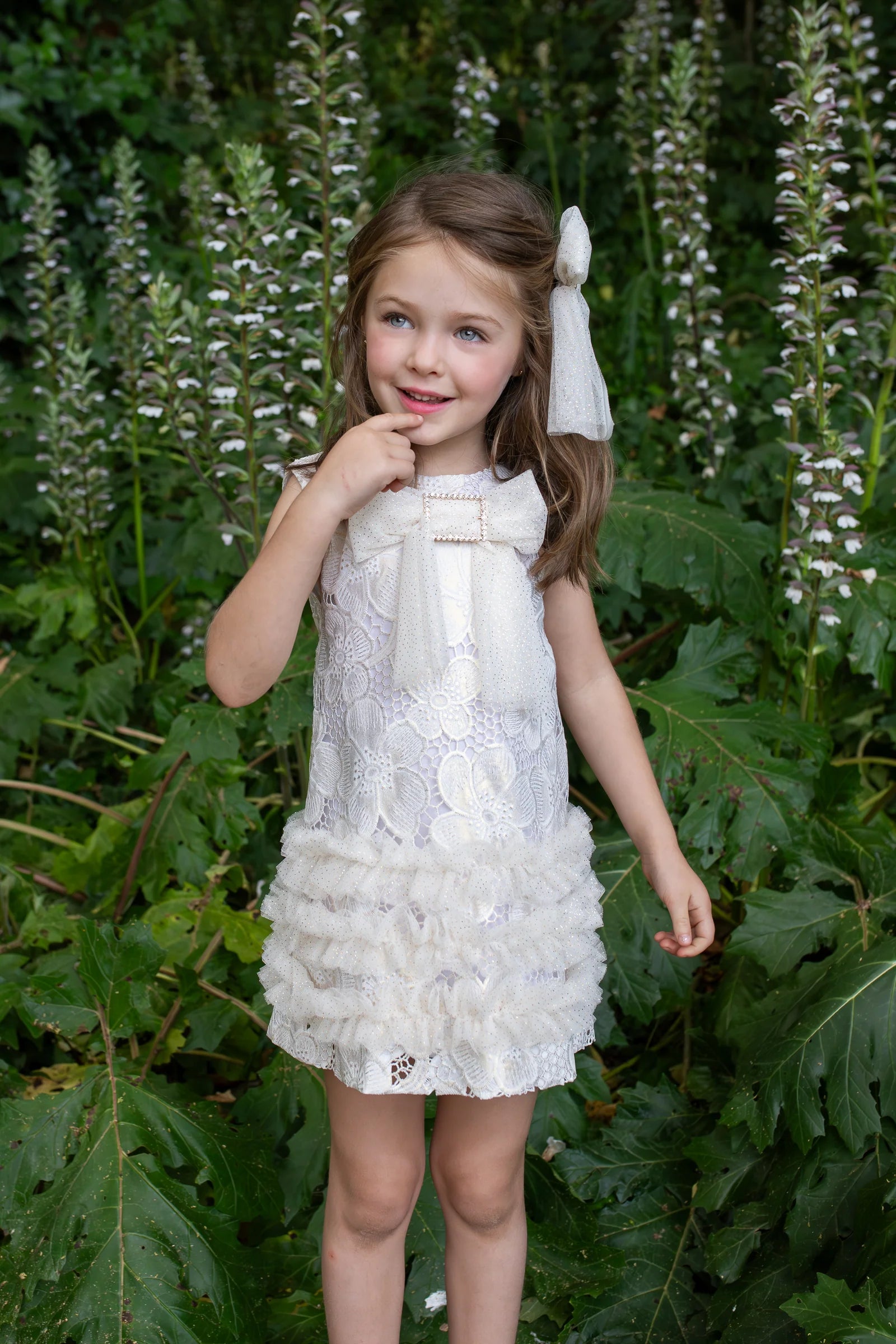 Naxos Cream Girls Glitter Tulle Dress