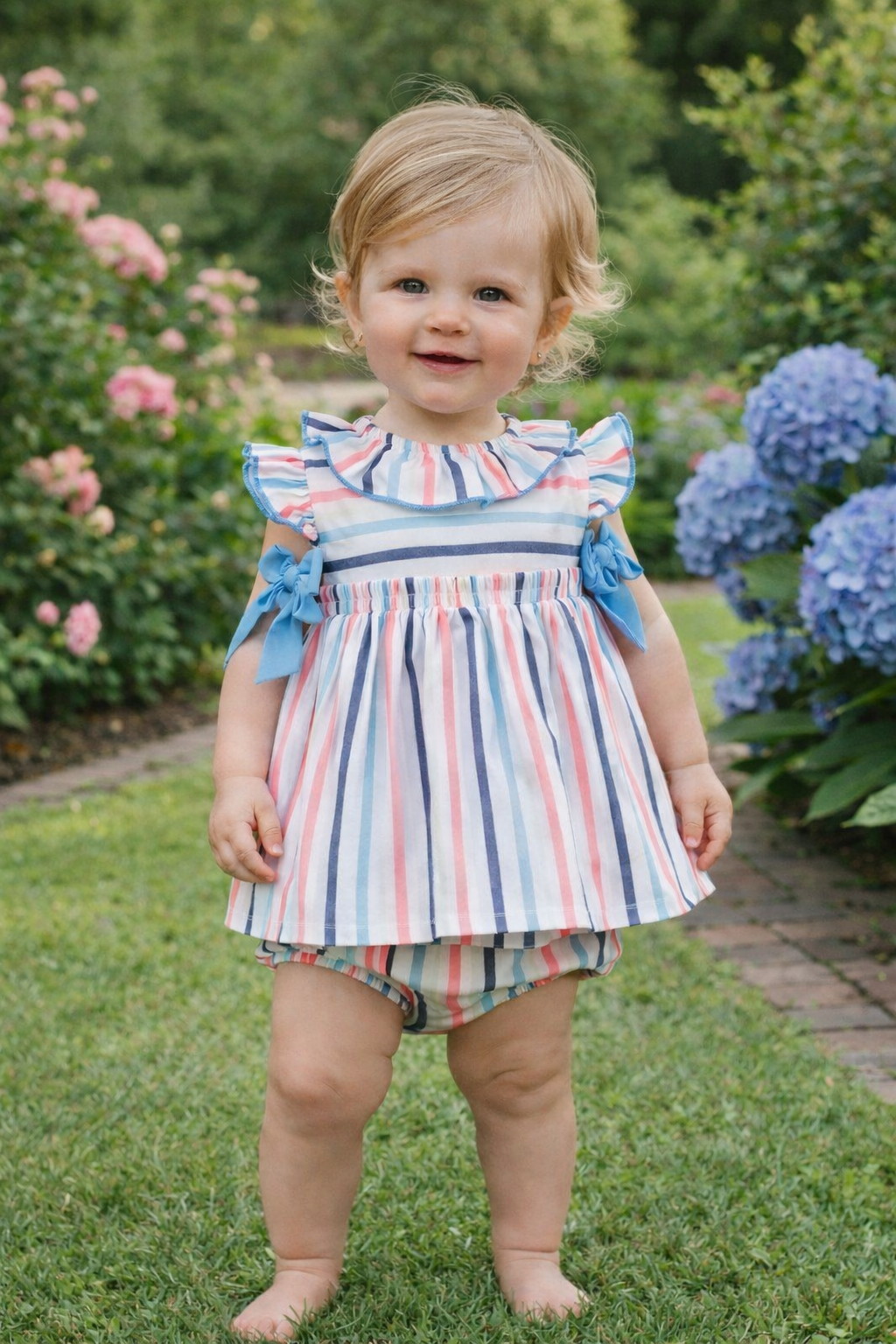 Miranda Baby Girl Neon Stripe Dress & Bloomers