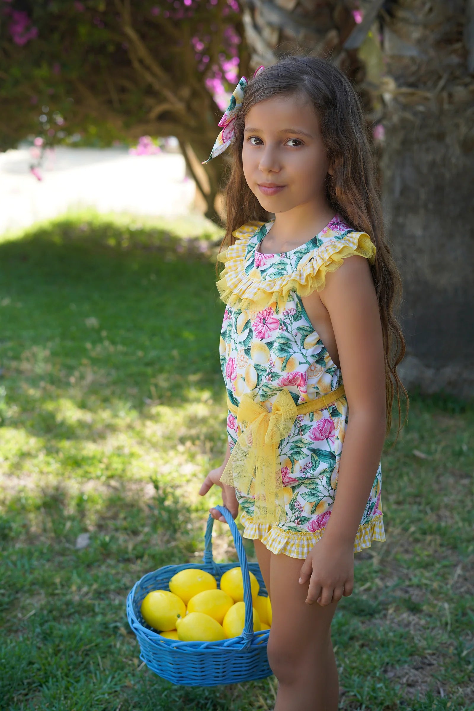 Babine Girls Lemon Tulle Floral Playsuit