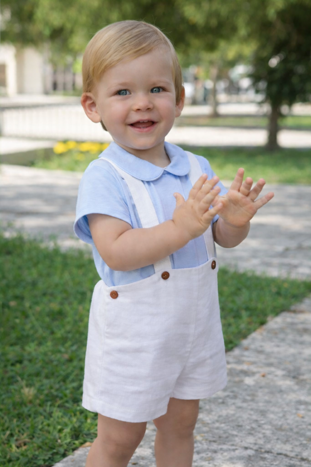 Babine Boys Blue Shirt & White Dungarees Set